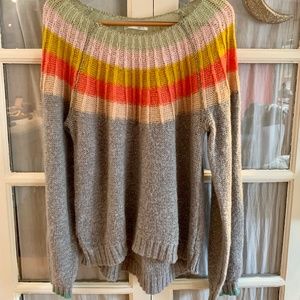 ANTHROPOLOGIE Coleen Silver Trim Colorful Knit Long Sleeved Sweater
